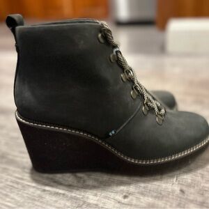 Toms Charcoal Grey Wedge Ankle Booties with Lace-Up Design